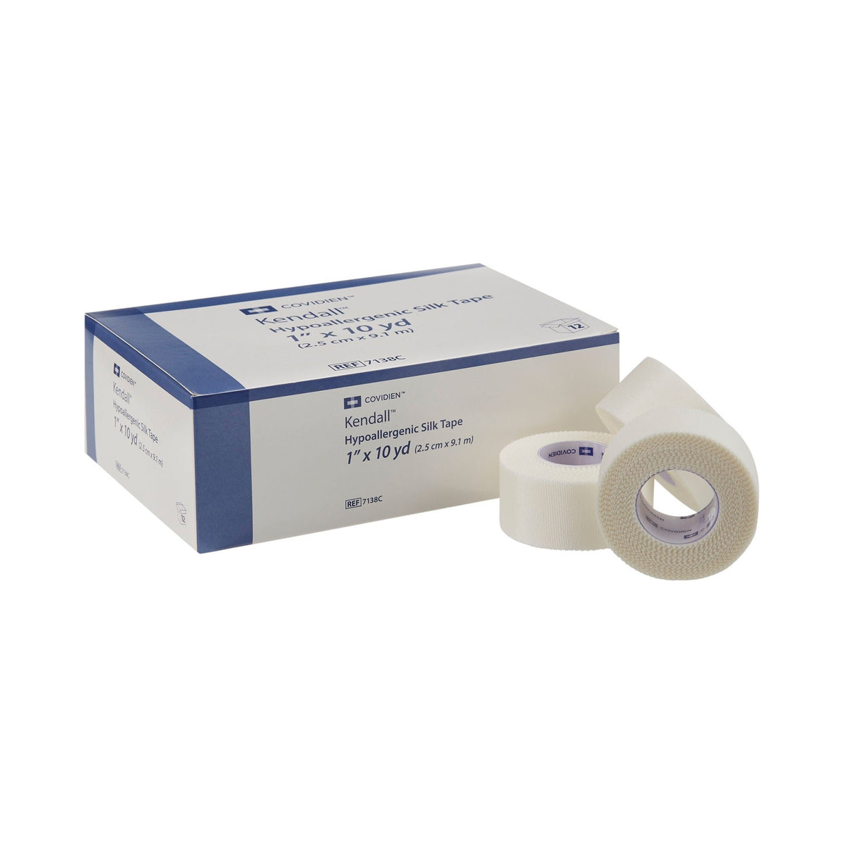 Kendall Hypoallergenic Silk-Like Cloth Medical Tape, Non-Sterile, White, 1" x 10 Yard - 7138C-Single - LL Medico