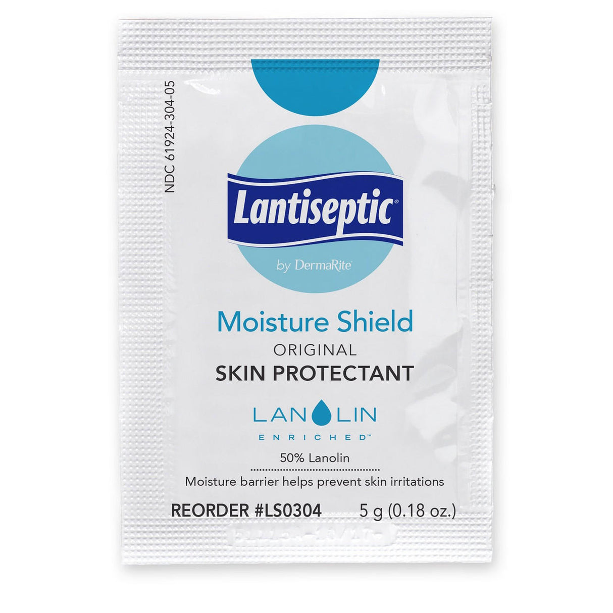 Dermarite Lantiseptic Moisture Shield Original Skin Protectant, 5g packet, contains 50% lanolin to provide advanced skin protection and help prevent irritations. Single-use packets for convenient application.