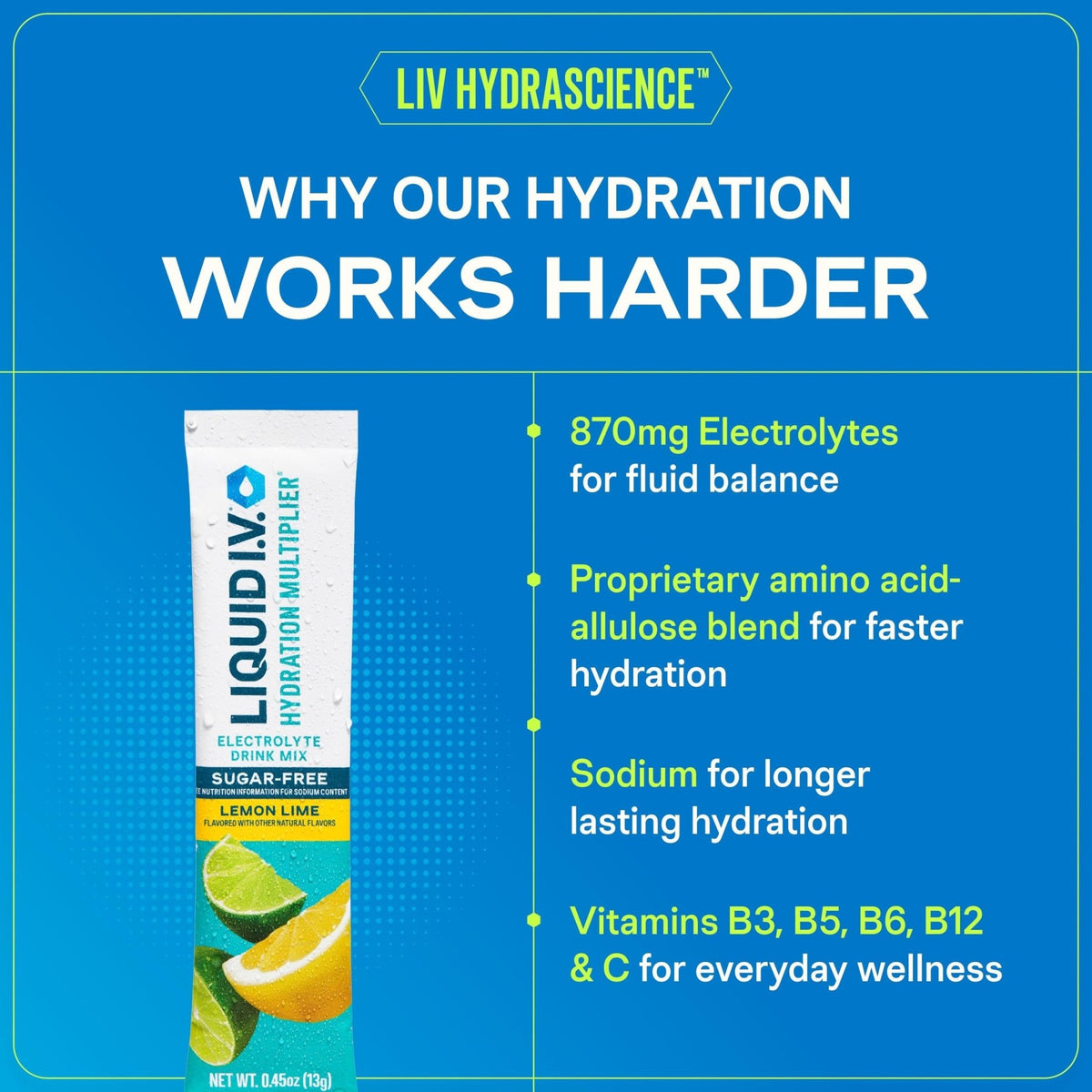 Liquid I.V. Hydration Multiplier Sugar Free Oral Electrolyte Solution, Lemon Lime, 0.45 oz - LVM-6032-Box - LL Medico