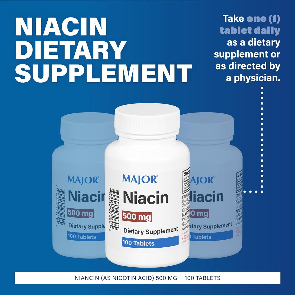 Major Niacin (B3) Dietary Supplement, 500 mg - 00904227260 - LL Medico