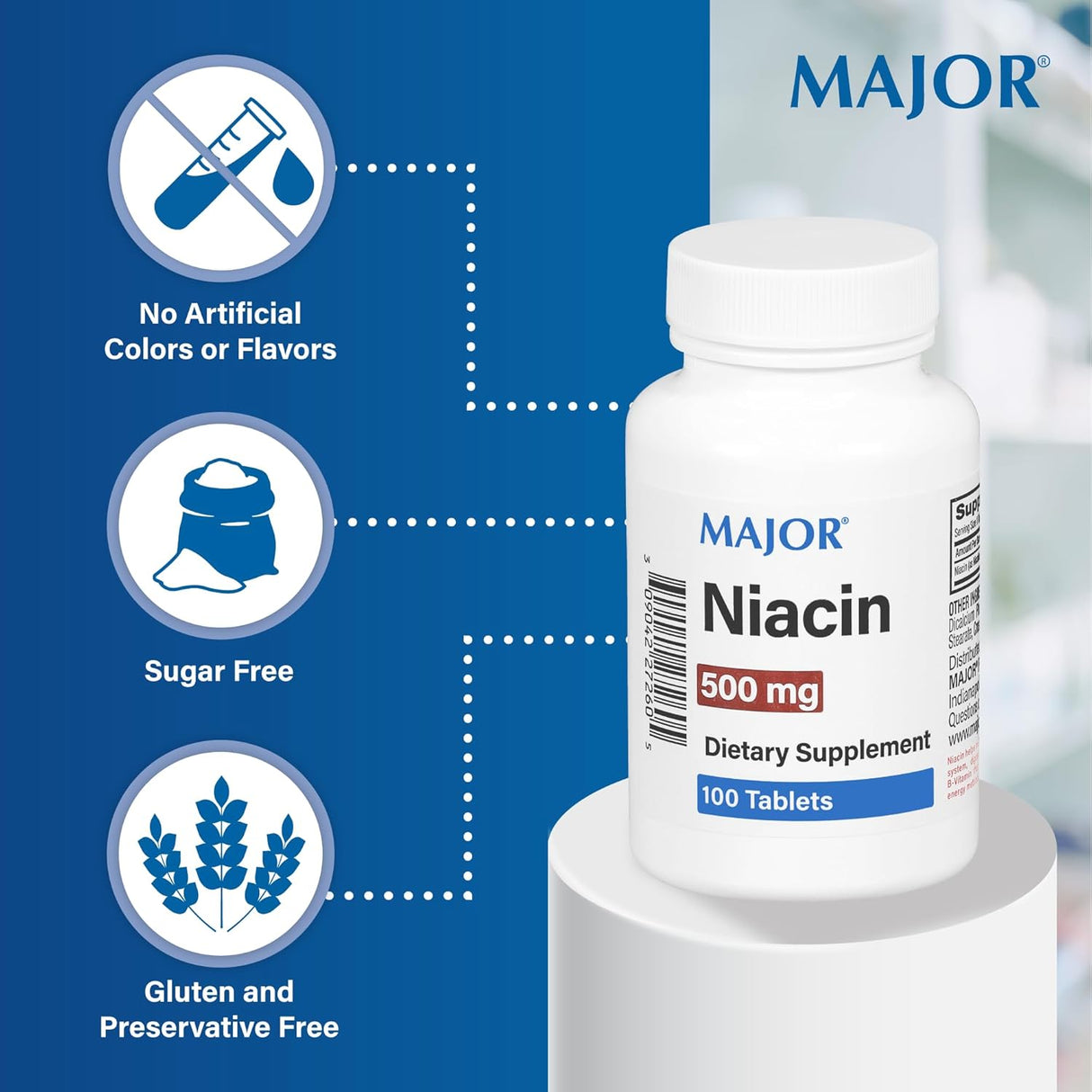 Major Niacin (B3) Dietary Supplement, 500 mg - 00904227260 - LL Medico
