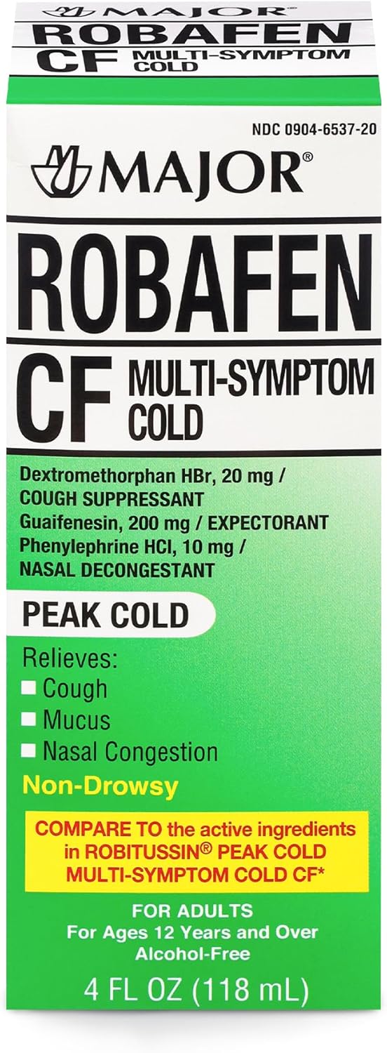 Major Robafen CF Multi - Symptom Cold and Cough Relief Liquid, 4 fl oz - 00904653720 - LL Medico