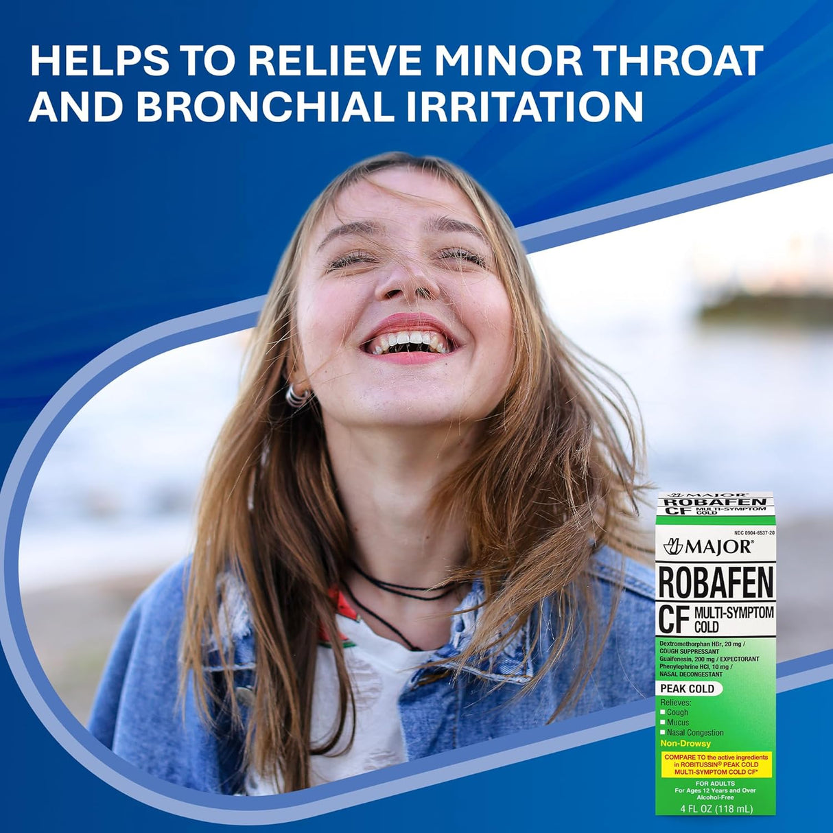 Major Robafen CF Multi - Symptom Cold and Cough Relief Liquid, 4 fl oz - 00904653720 - LL Medico