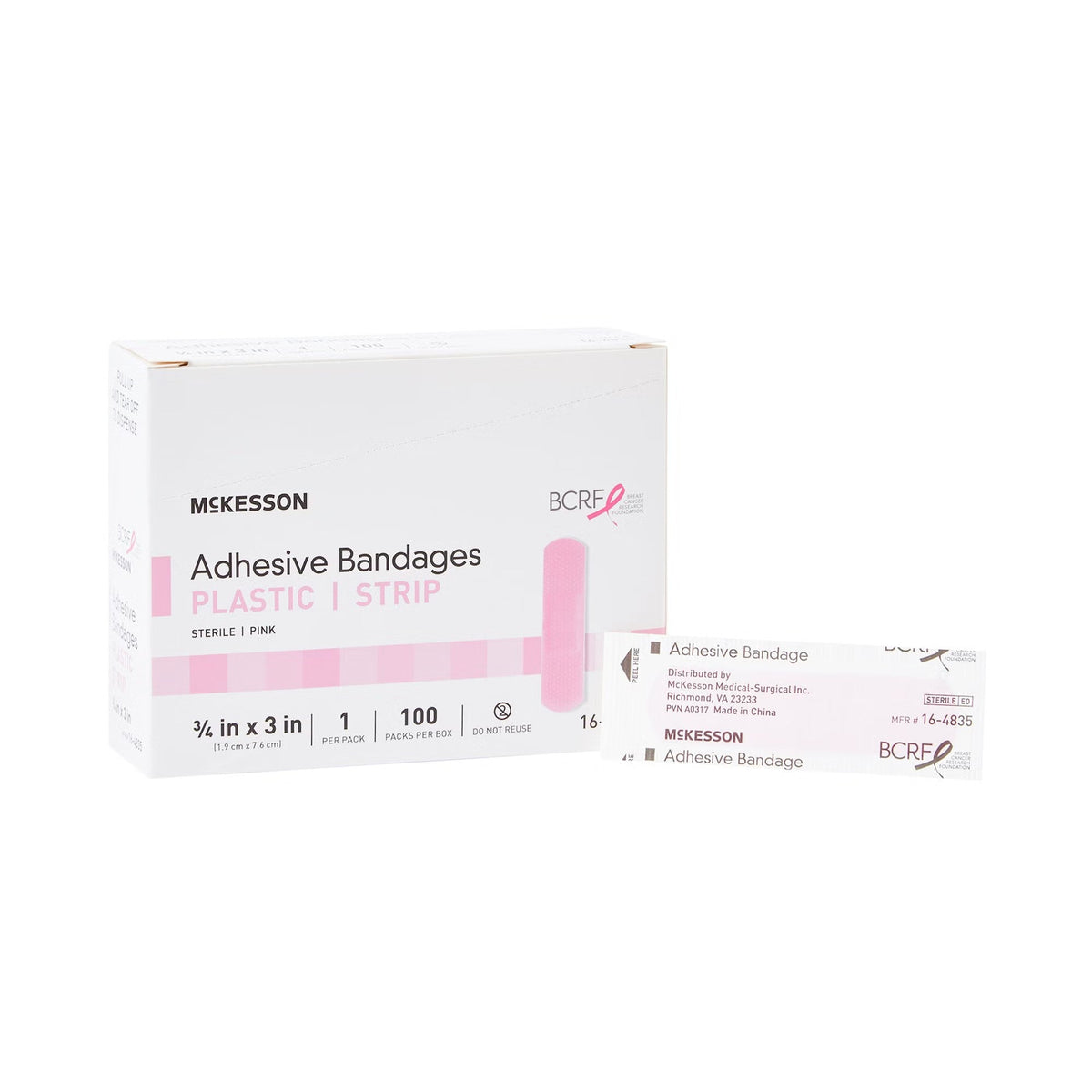 McKesson Adhesive Bandage, Pink, Sterile, 3/4" x 3" - 16-4835-Box - LL Medico
