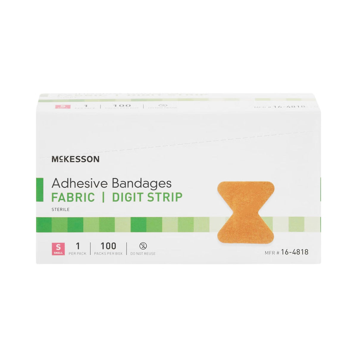 McKesson Adhesive Bandages Fabric Digit Strip, Sterile, Small, 1 7/10" x 2" - 16-4818-Box - LL Medico