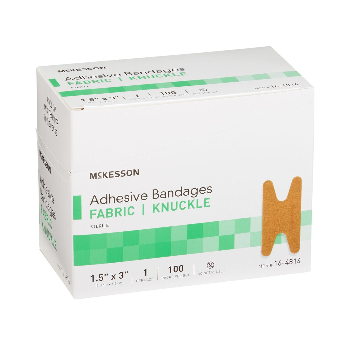 McKesson Adhesive Bandages Fabric Knuckle, Tan, Sterile, 1.5" x 3" - 16-4814-Box - LL Medico