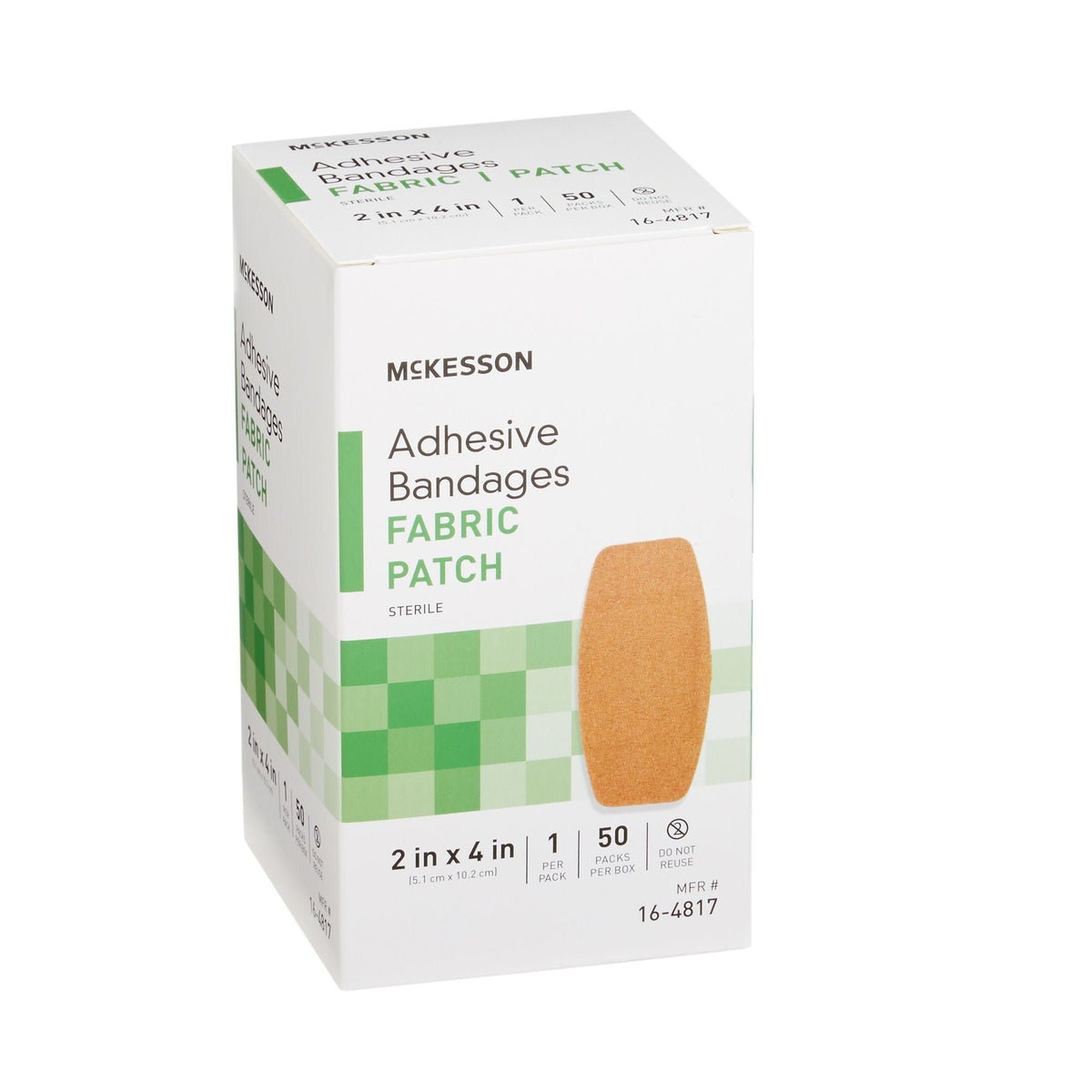McKesson Adhesive Bandages Fabric Patch, Sterile, 2 in x 4 in - 16-4817-Box - LL Medico