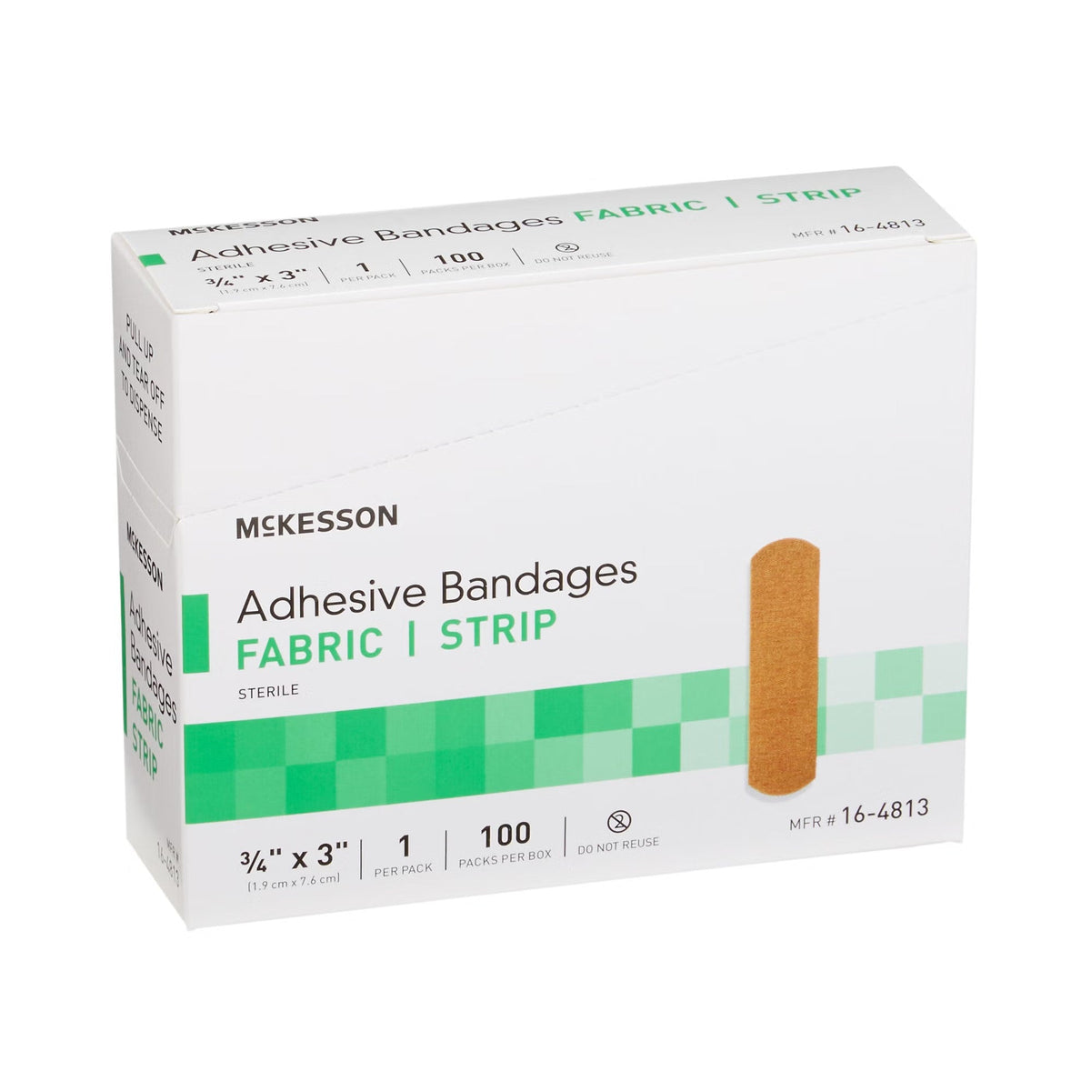 McKesson Adhesive Bandages Fabric Strip, Sterile, 3/4" x 3" - 16-4813-Box - LL Medico