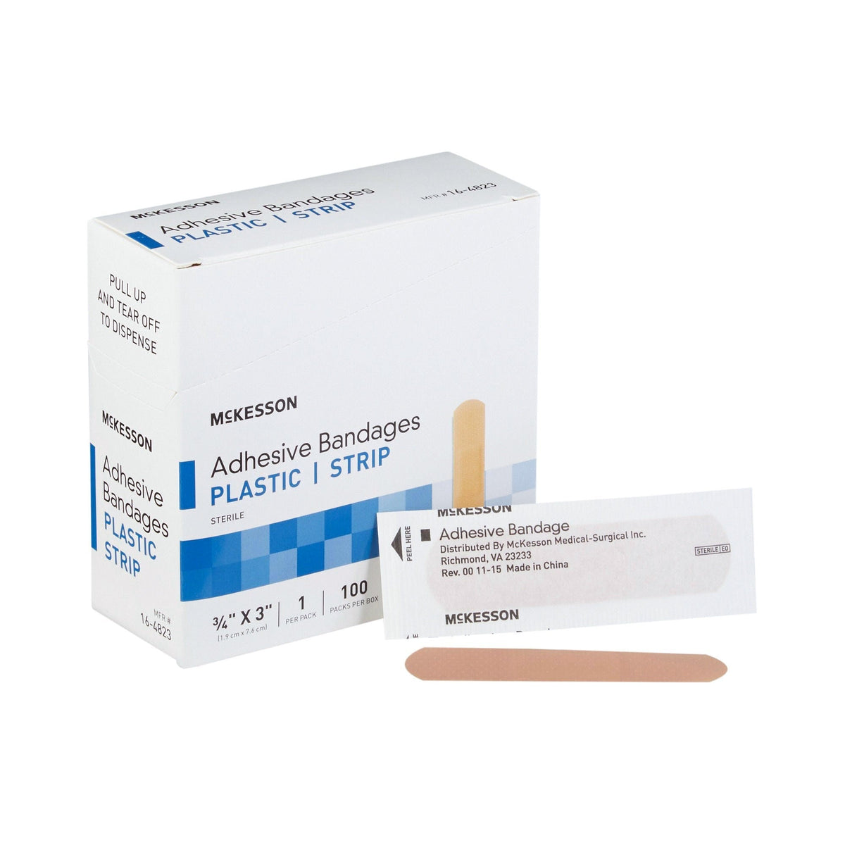 McKesson Adhesive Bandages Plastic Strip, Sterile, 3/4" x 3" - 16-4823-Box - LL Medico