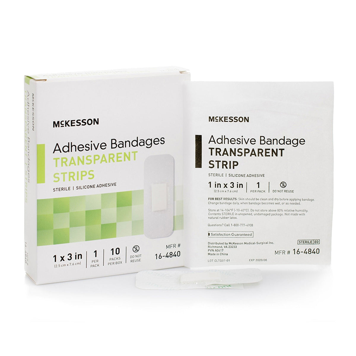 McKesson Adhesive Bandages Transparent Strips, Sterile Silicone Adhesive, 1 x 3 In - 16-4840-Box - LL Medico