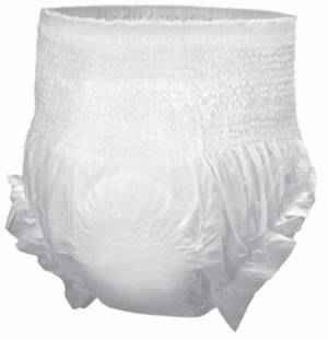 McKesson Adult Pull Up Underwear, Super by McKesson is a white disposable incontinence underwear with elastic waistband and leg openings. It offers moderate absorbency, odor control, and easy on/off for comfort and confidence.