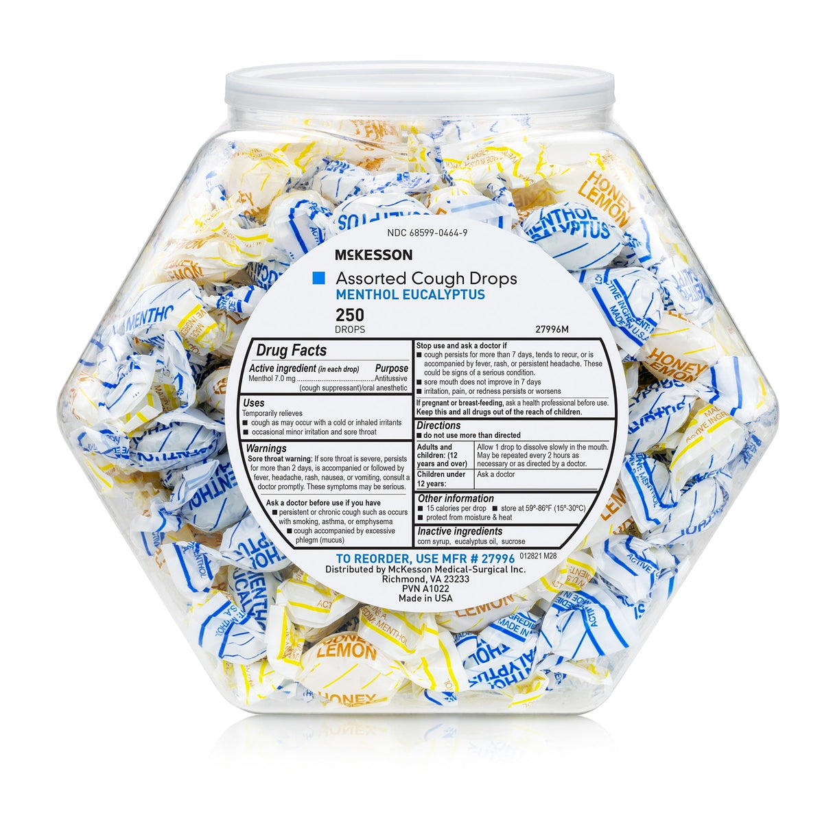McKesson Assorted Cough Drops, Honey Lemon & Menthol Mix - 27996-Jar - LL Medico