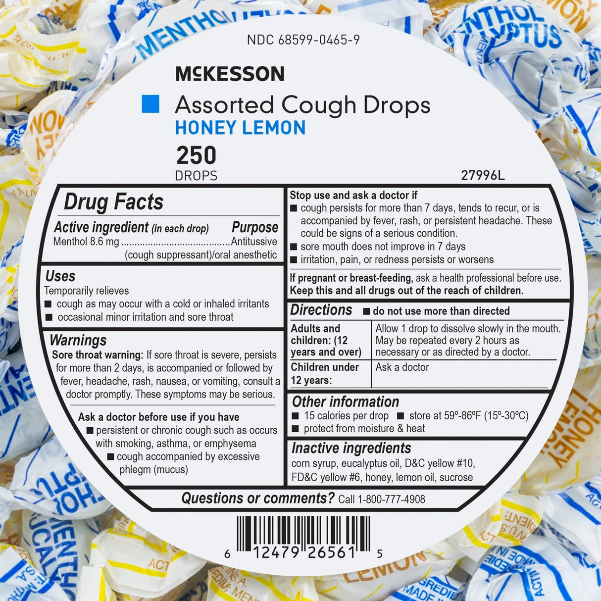 McKesson Assorted Cough Drops, Honey Lemon & Menthol Mix - 27996-Jar - LL Medico