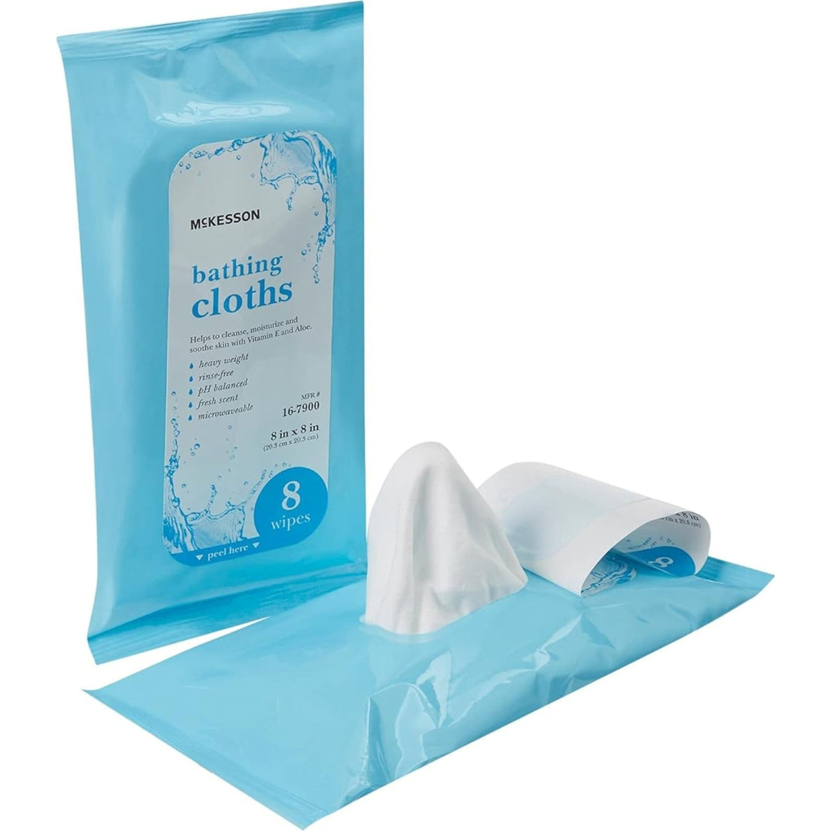 McKesson Bathing Cloths, Scented Rinse-Free Wipes, 8" x 8" - 16-7900-Pack - LL Medico