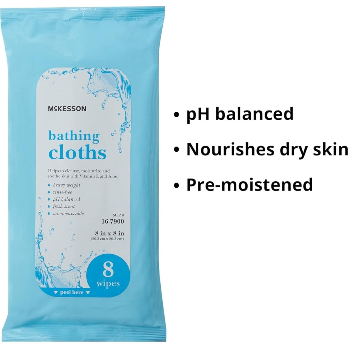 McKesson Bathing Cloths, Scented Rinse-Free Wipes, 8" x 8" - 16-7900-Pack - LL Medico