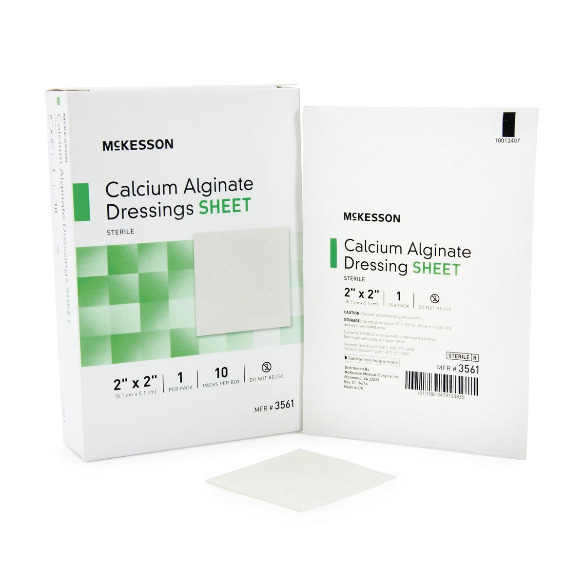McKesson Calcium Alginate Dressing Sheet, Sterile, 2" x 2" - 3561-Single - LL Medico