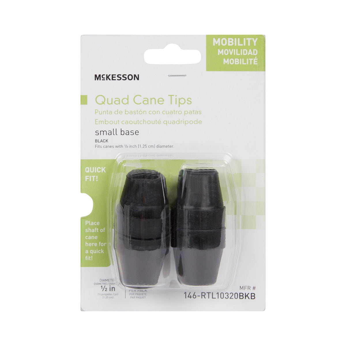 McKesson Cane Tip, Small Base Quad Cane, 0.5" Diameter - 146-RTL10320BKB-Box - LL Medico