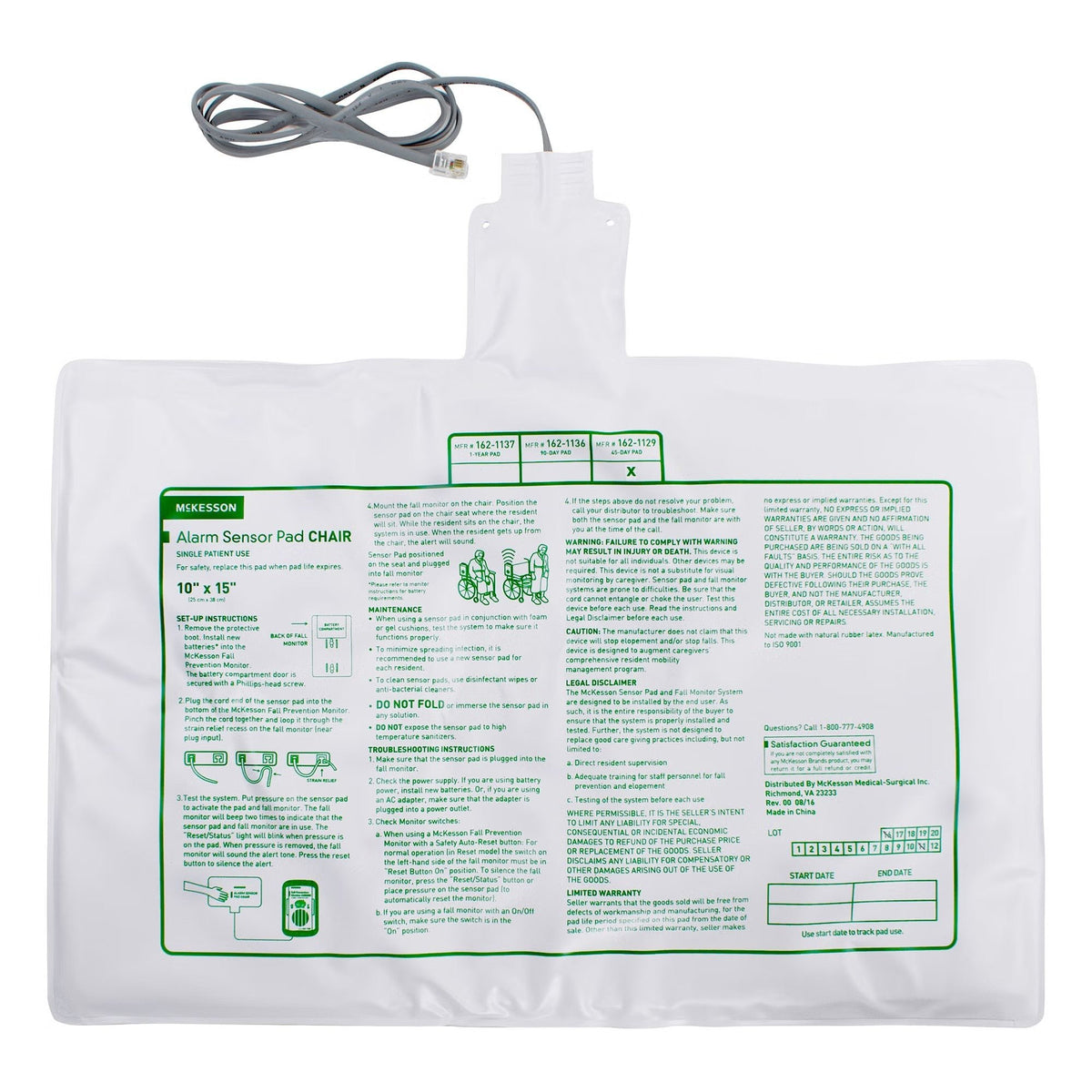 McKesson Chair Sensor Pad, 10" x 15" - 162-1137-Single - LL Medico