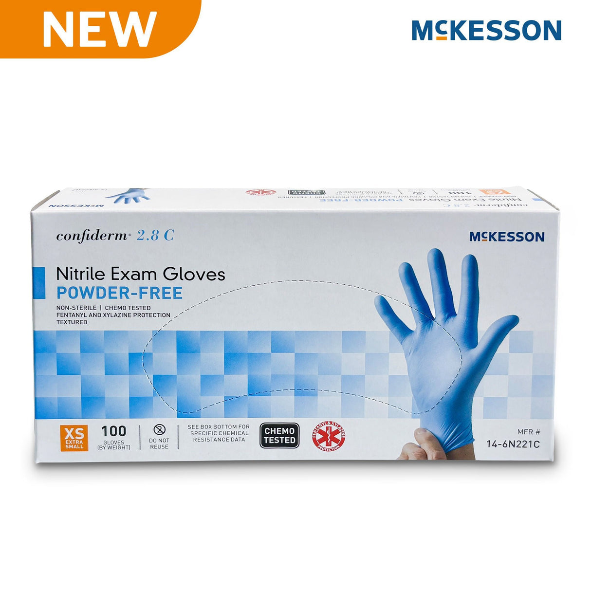 McKesson Confiderm 2.8C Nitrile Exam Gloves, Extra Small, Ocean Blue - 14-6N221C-Box - LL Medico