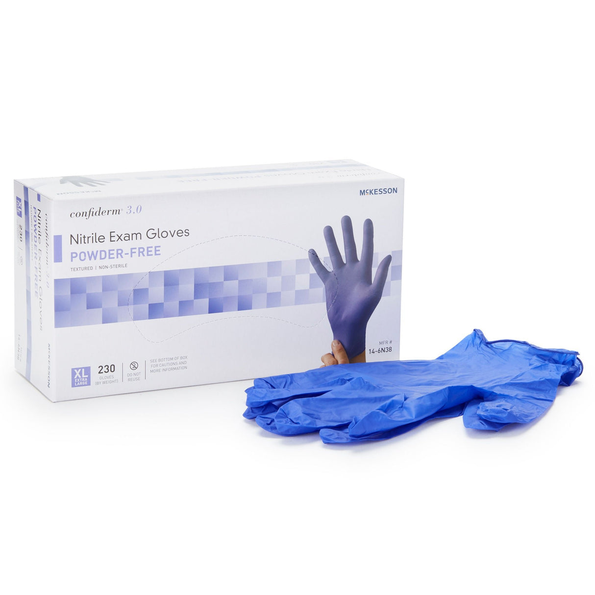 McKesson Confiderm 3.0 Nitrile Exam Glove, Extra Large, Blue - 14-6N38-Box - LL Medico