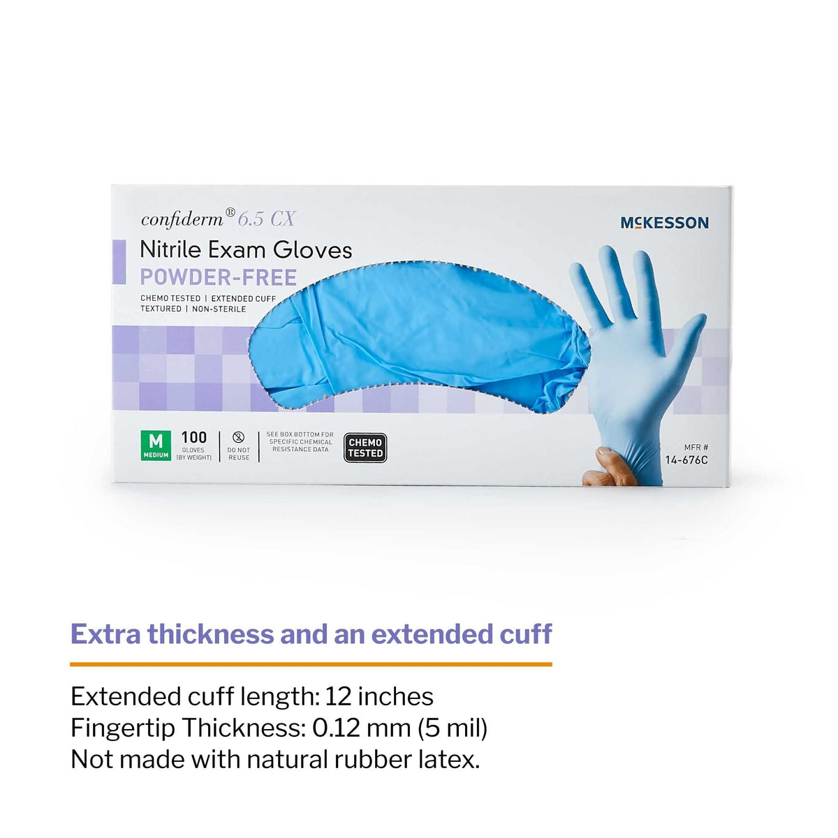 McKesson Confiderm 6.5 CX Nitrile Exam Gloves, Powder-Free, Blue - 14-674C-Box - LL Medico