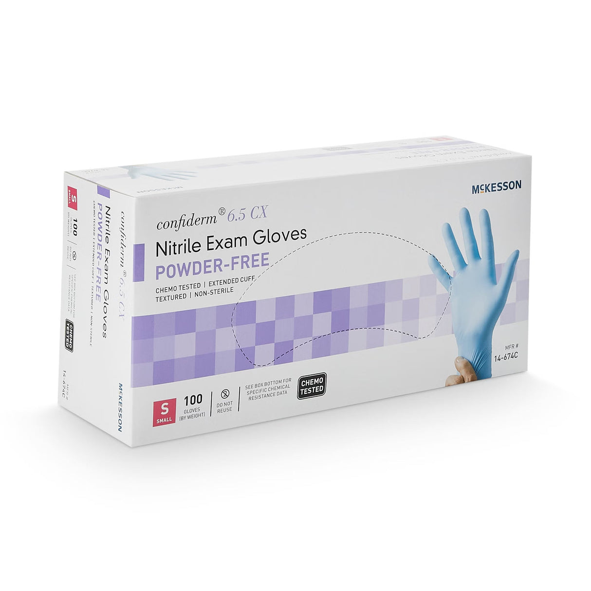 McKesson Confiderm 6.5 CX Nitrile Exam Gloves, Powder-Free, Blue - 14-674C-Box - LL Medico