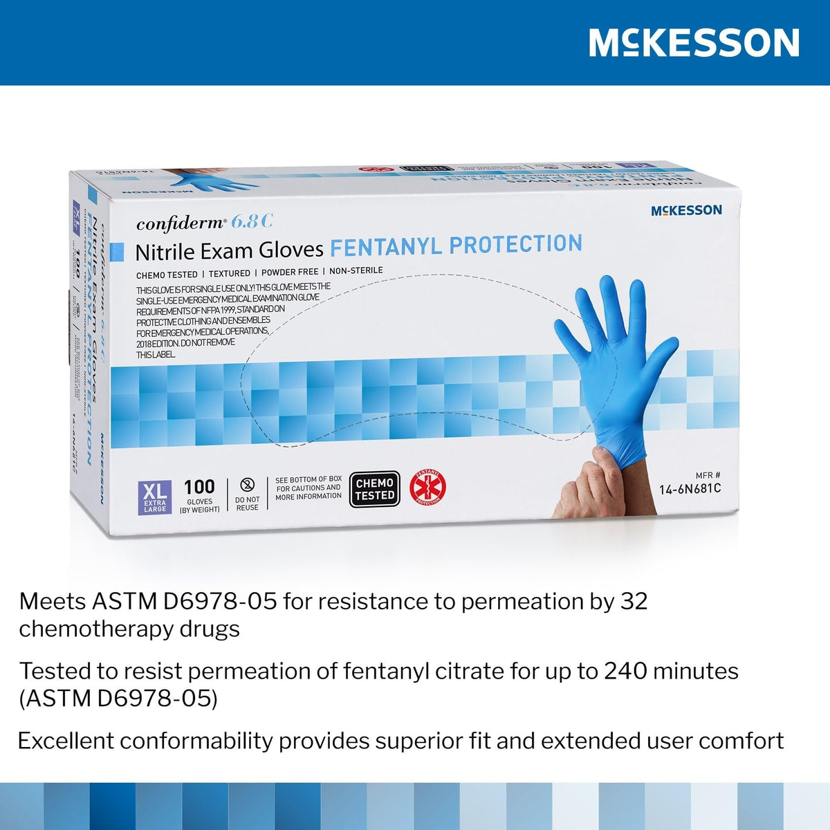 McKesson Confiderm 6.8C Nitrile Exam Gloves, Blue - 14-6N661C-Box - LL Medico