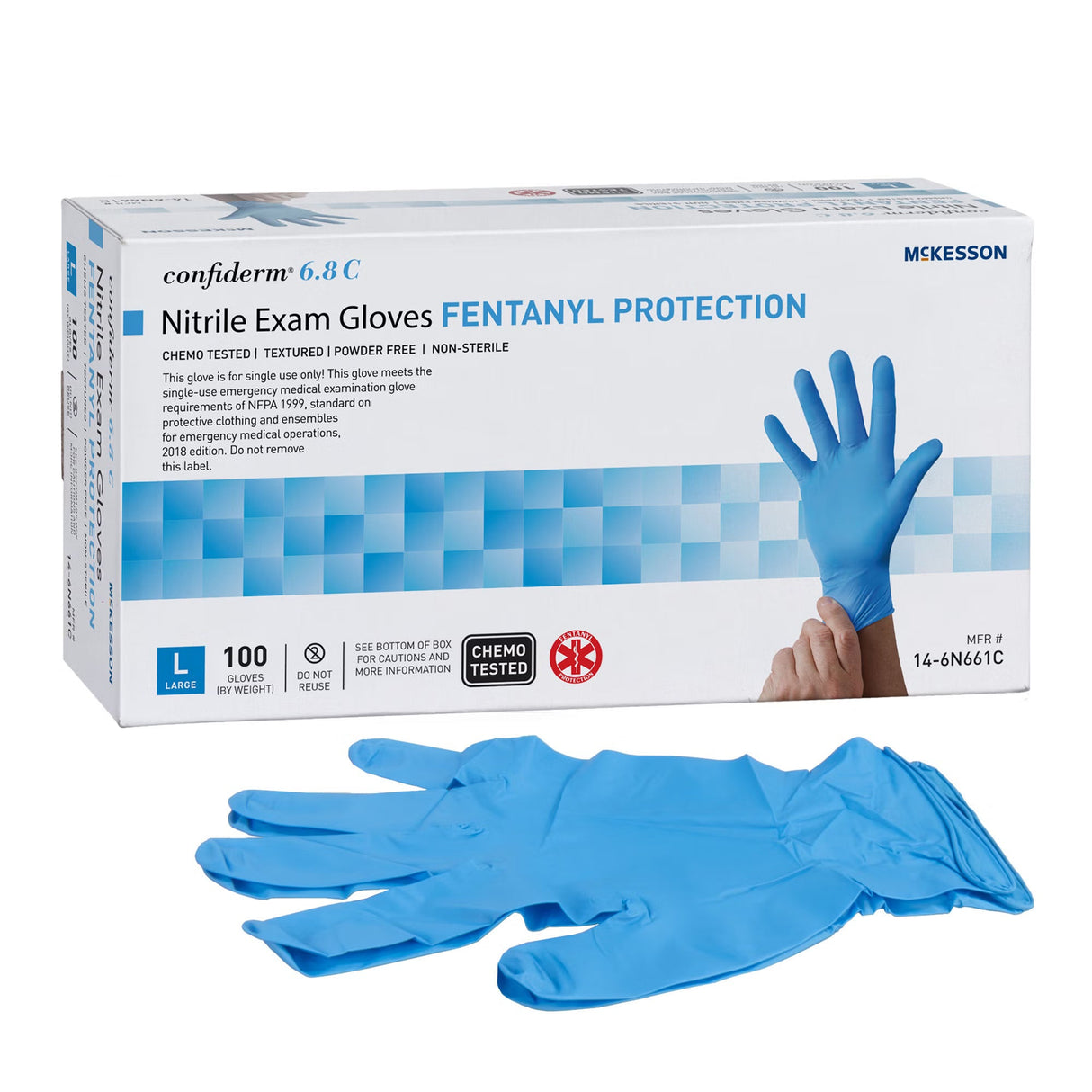 McKesson Confiderm 6.8C Nitrile Exam Gloves, Blue - 14-6N661C-Box - LL Medico