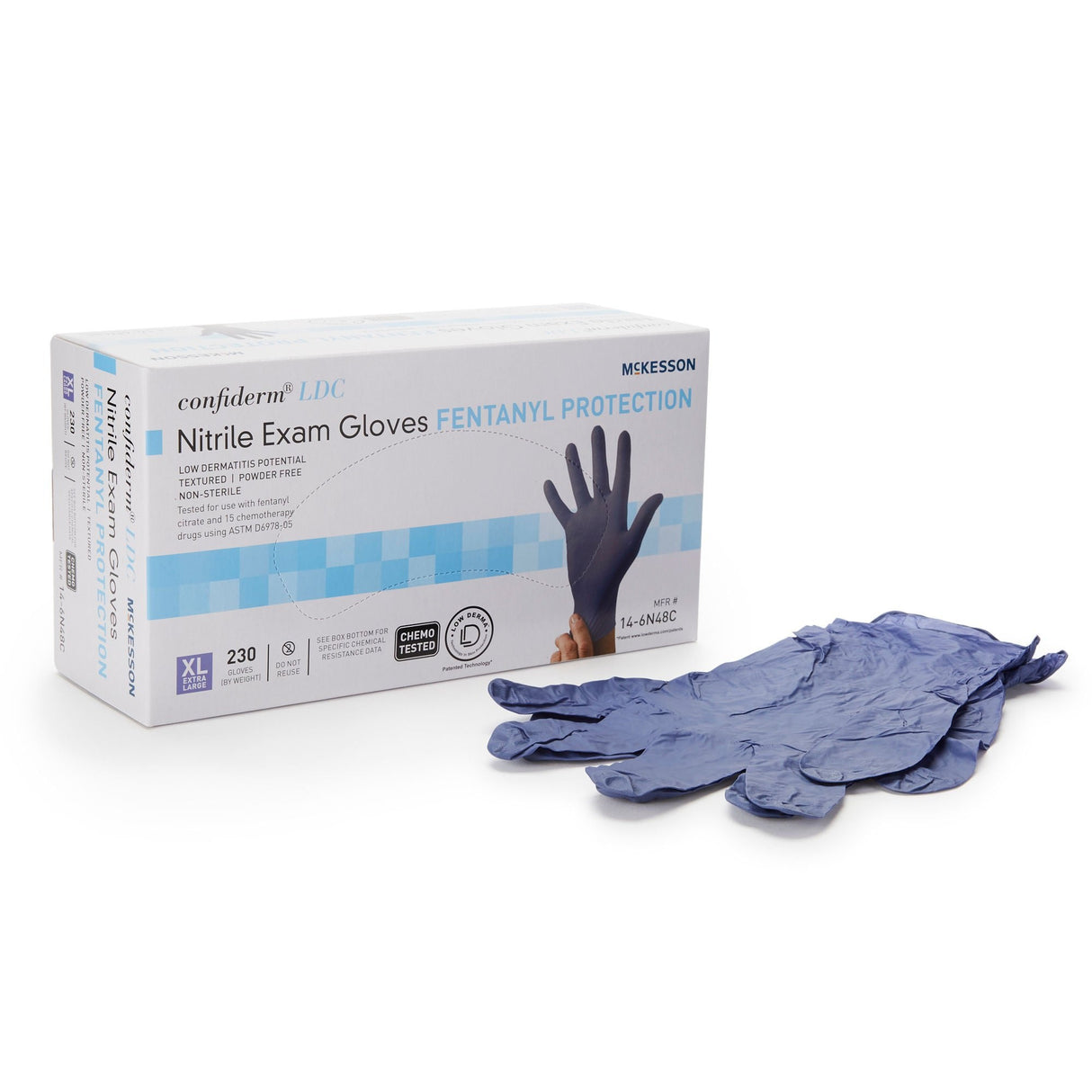 McKesson Confiderm LDC Exam Glove, Extra Large, Blue - 14-6N48C-Box - LL Medico