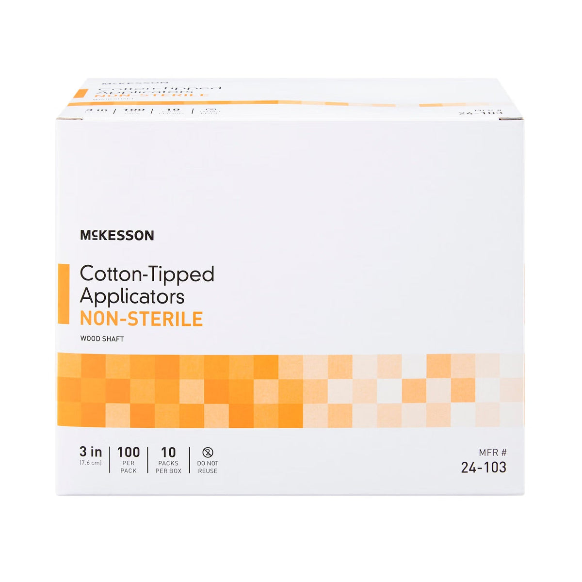 McKesson Cotton-Tipped Applicators Non-Sterile Wood Shaft, 3 In - 24-103-Box - LL Medico
