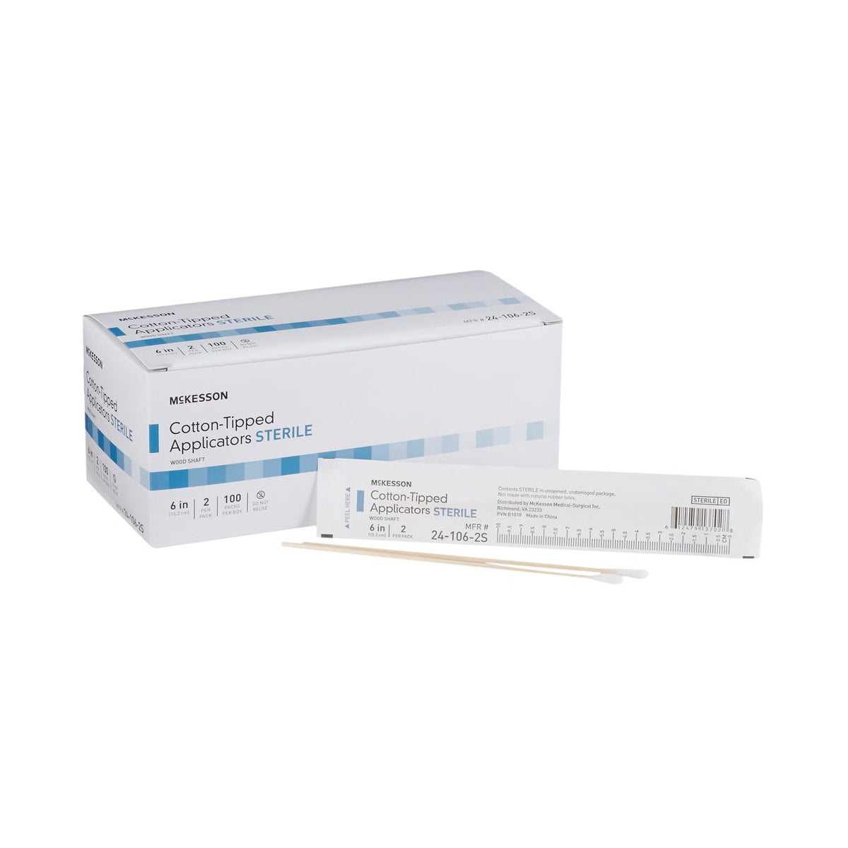 McKesson Cotton-Tipped Applicators Sterile, Wood Shaft, 6" - 24-106-2S-Box - LL Medico