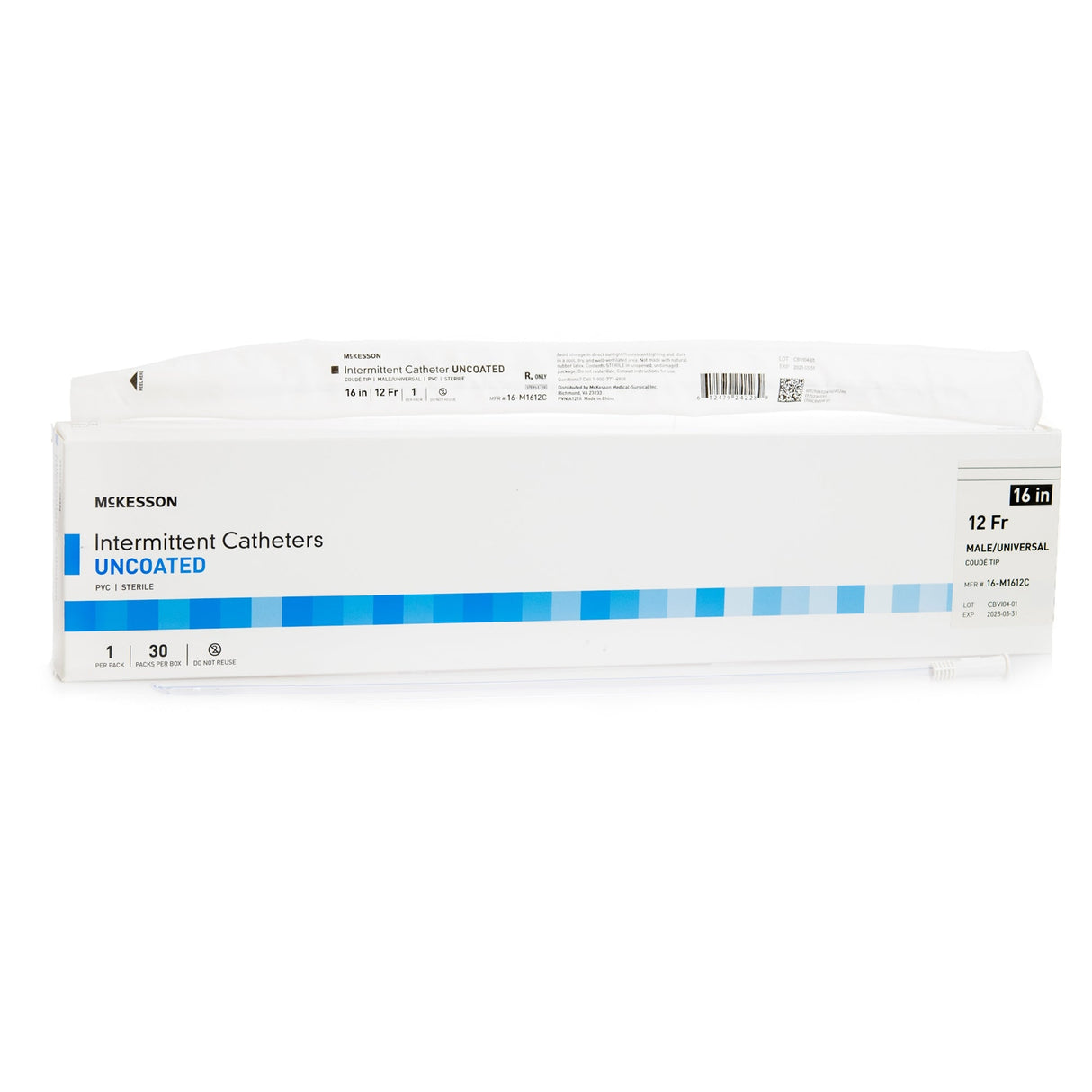 McKesson Coude Tip PVC Urethral Catheter, Male/Universal - 16-M1612C-Box - LL Medico