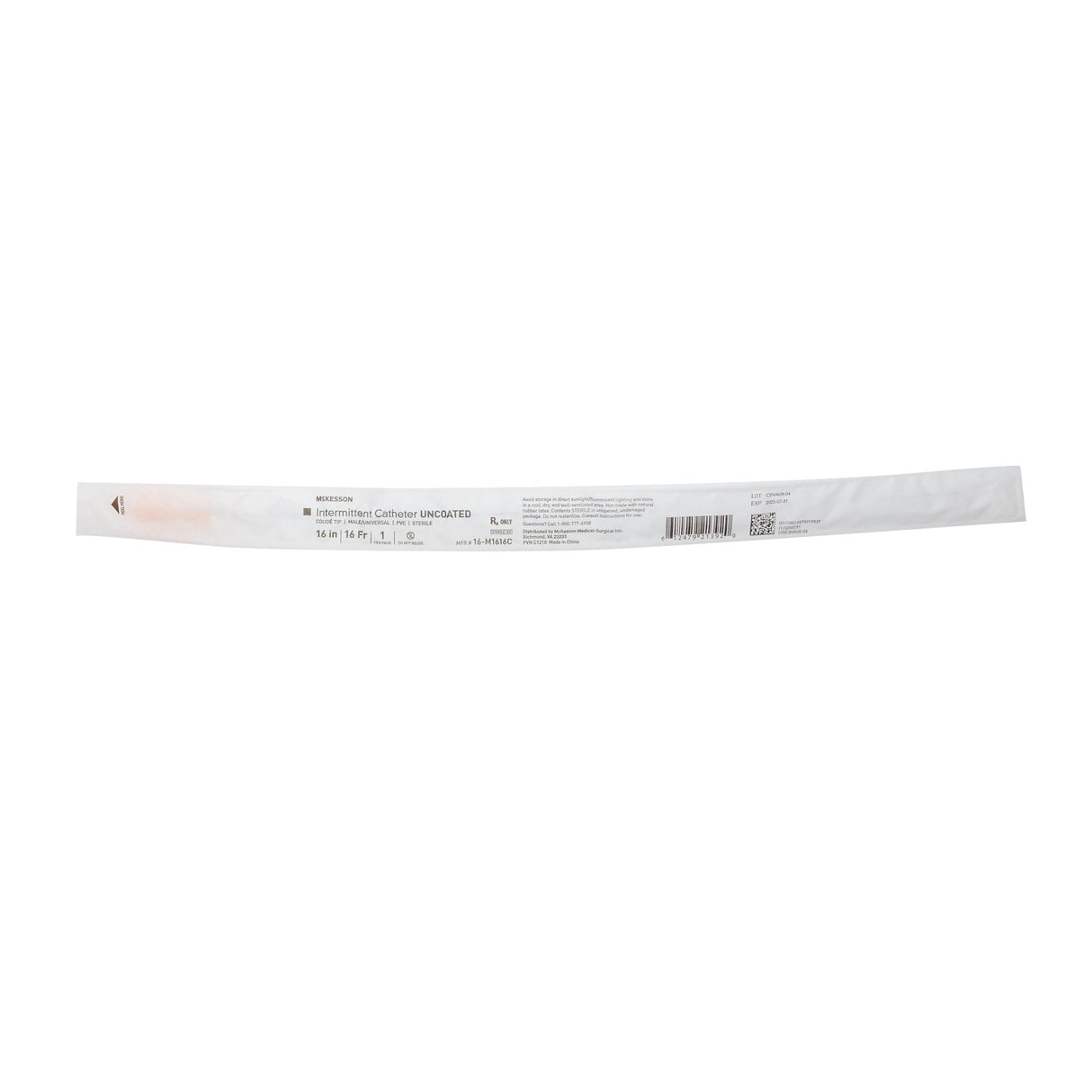 McKesson Coude Tip PVC Urethral Catheter, Male/Universal - 16-M1616C-Box - LL Medico