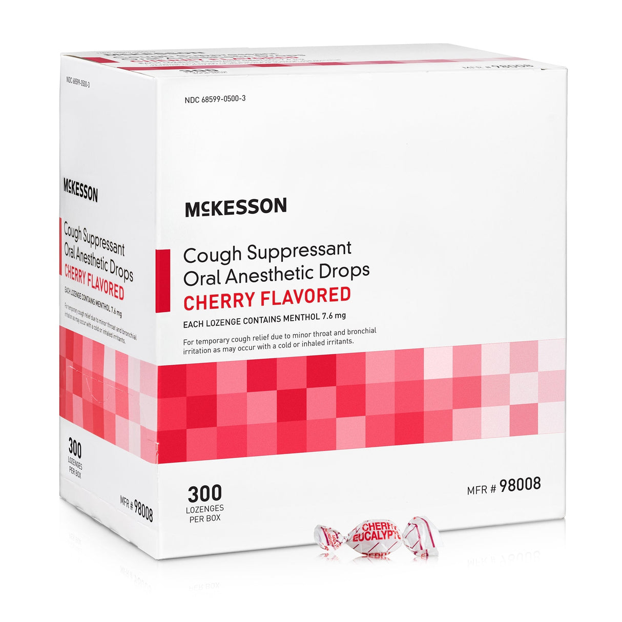 McKesson Cough Suppressant Oral Anesthetic, Cherry Flavored Lozenges - 98008-Box - LL Medico