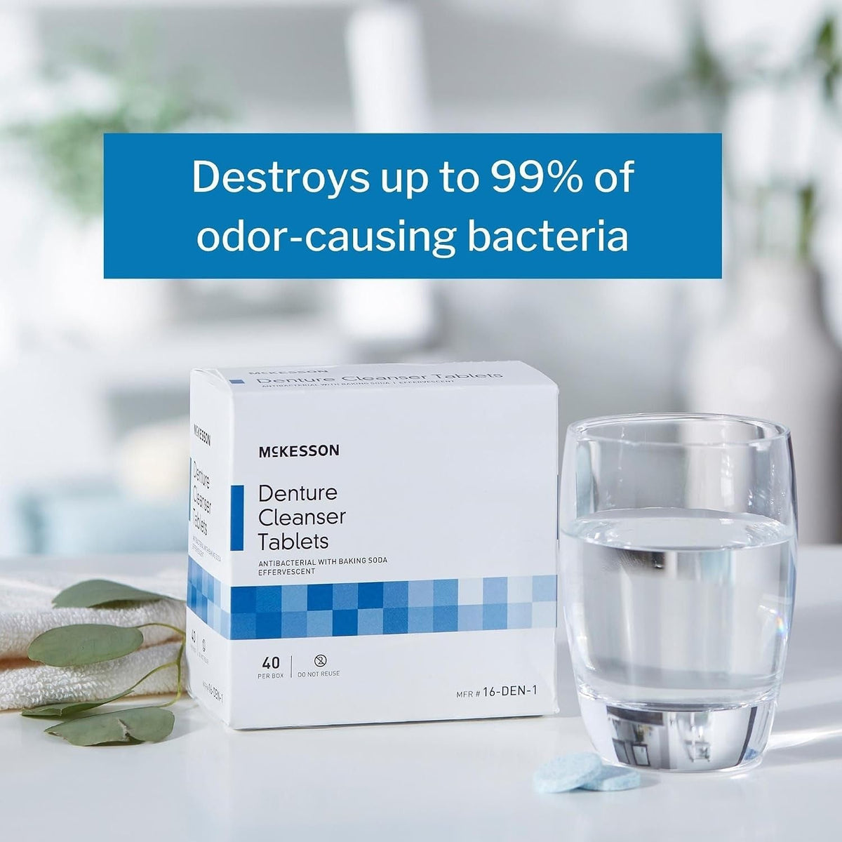 McKesson Denture Cleanser Tablets, Antibacterial with Baking Soda, 40 Count - 16-DEN-1-Box - LL Medico