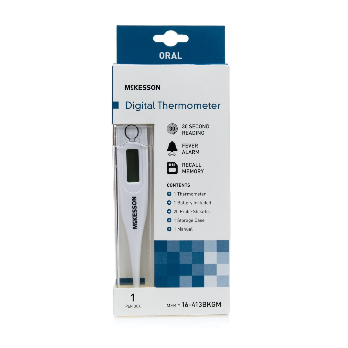 McKesson Digital Oral Thermometer, Stick, Includes 20 Probe Covers - 16-413BKGM-Single - LL Medico