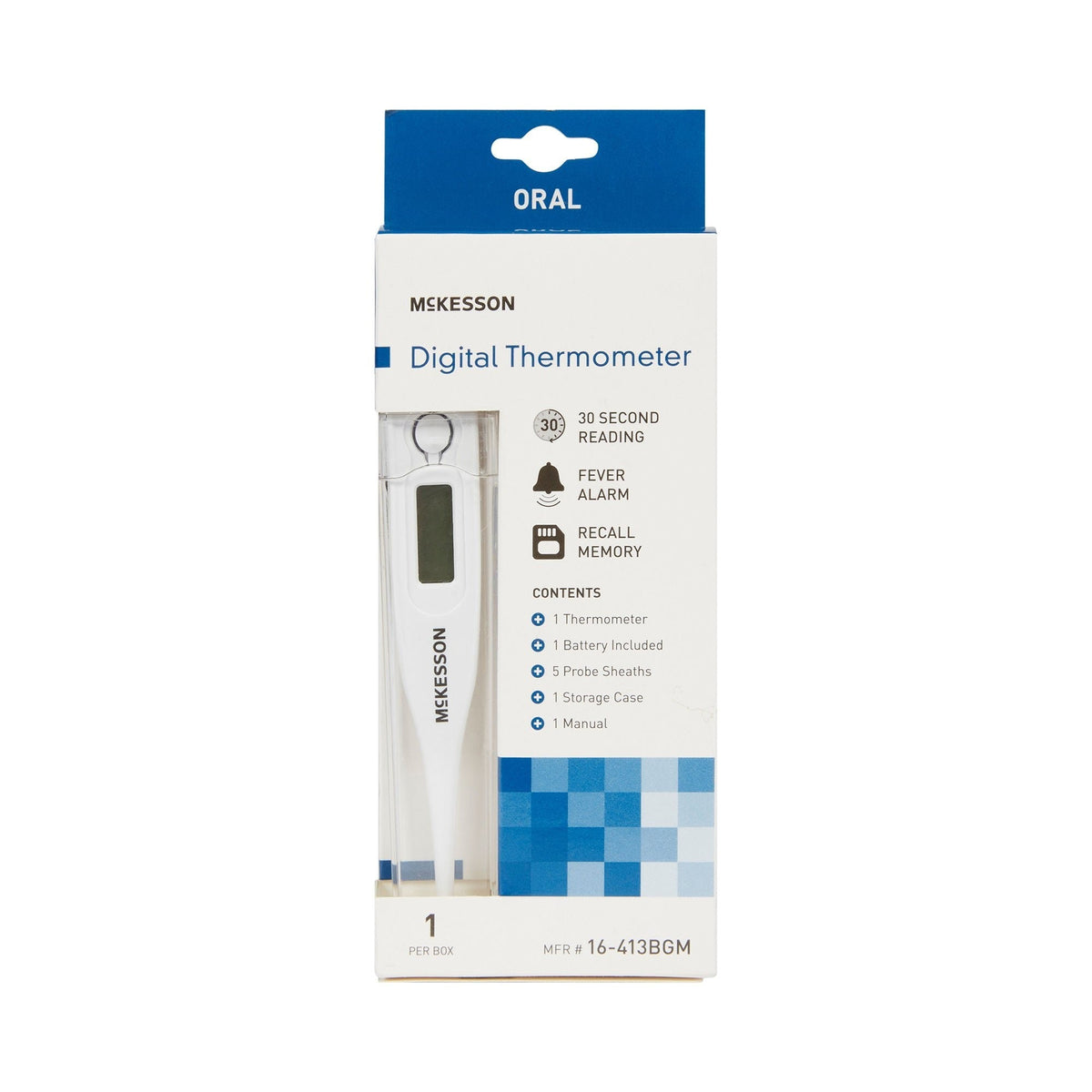 McKesson Digital Oral Thermometer, Stick, Includes 5 Probe Covers - 16-413BGM-Single - LL Medico