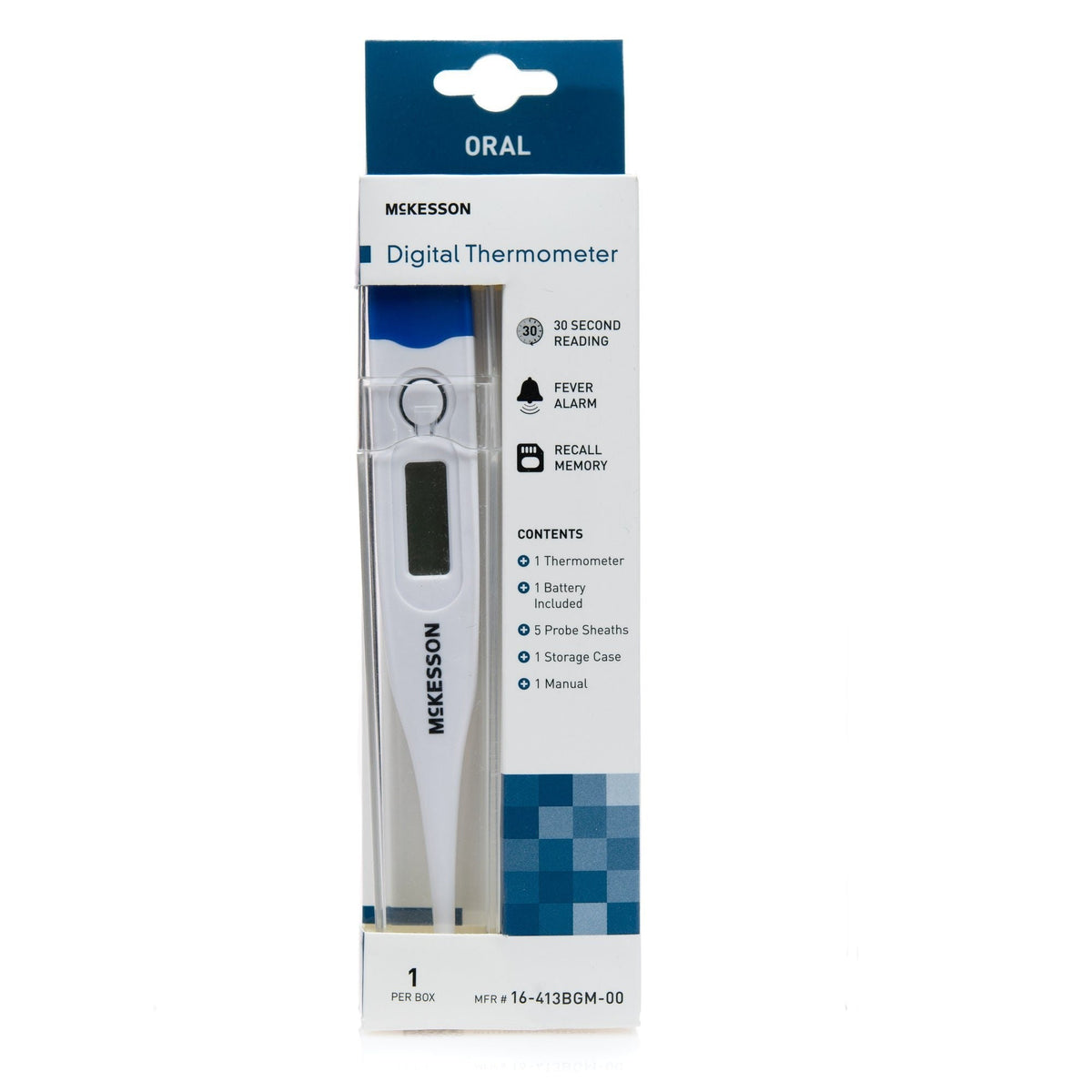 McKesson Digital Oral Thermometer, Stick, Includes 5 Probe Covers, Institutional Bulk - 16-413BGM-00-Single - LL Medico