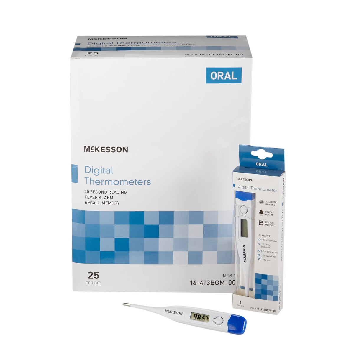 McKesson Digital Oral Thermometer, Stick, Includes 5 Probe Covers, Institutional Bulk - 16-413BGM-00-Single - LL Medico