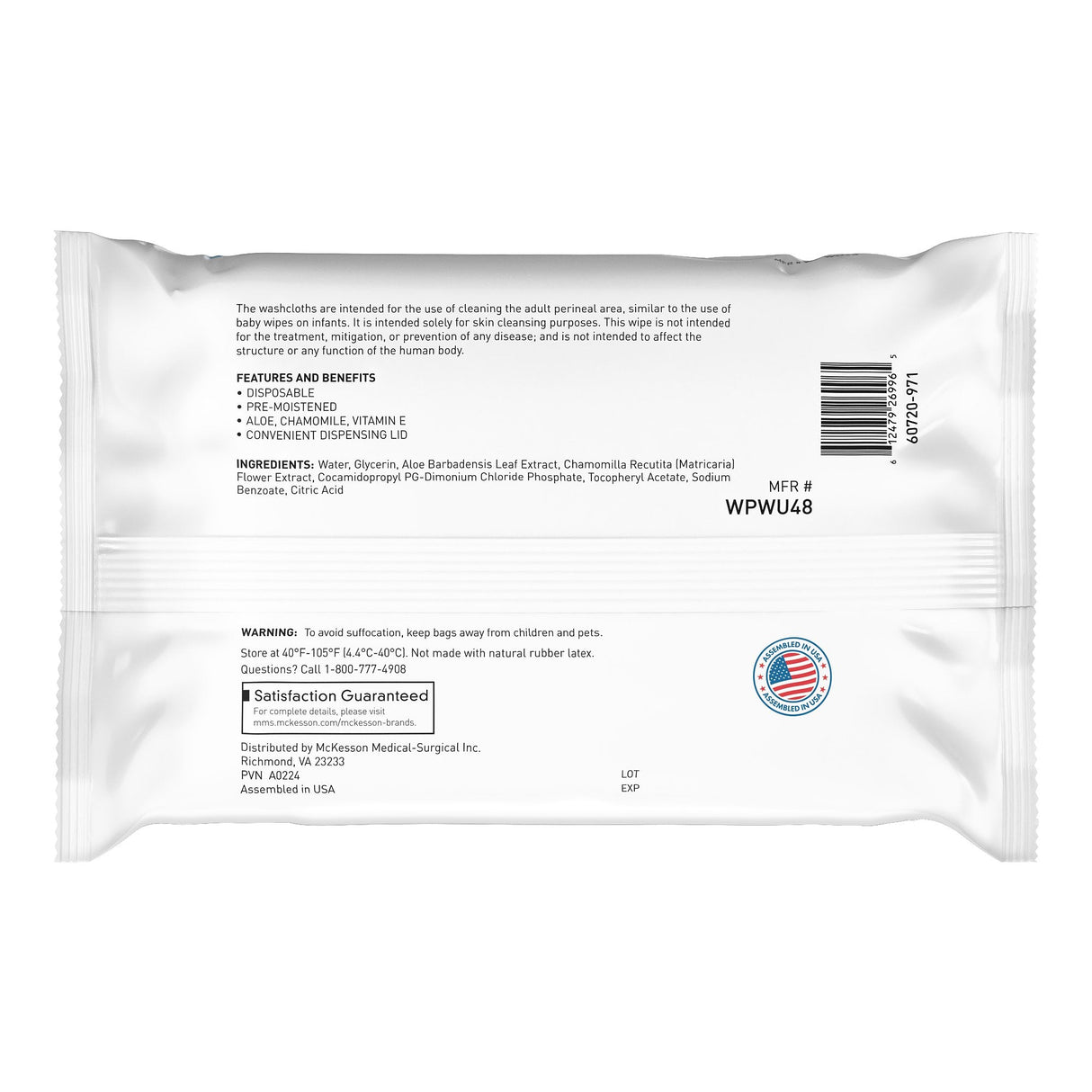 McKesson Disposable Washcloths Wipes w/ Aloe, Unscented - WPWU48-Pack - LL Medico