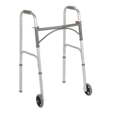 McKesson Dual Release Folding Walker with Wheels, Adjustable Height, 350 lb Capacity, 32-39 - 146-10244-4-Single - LL Medico