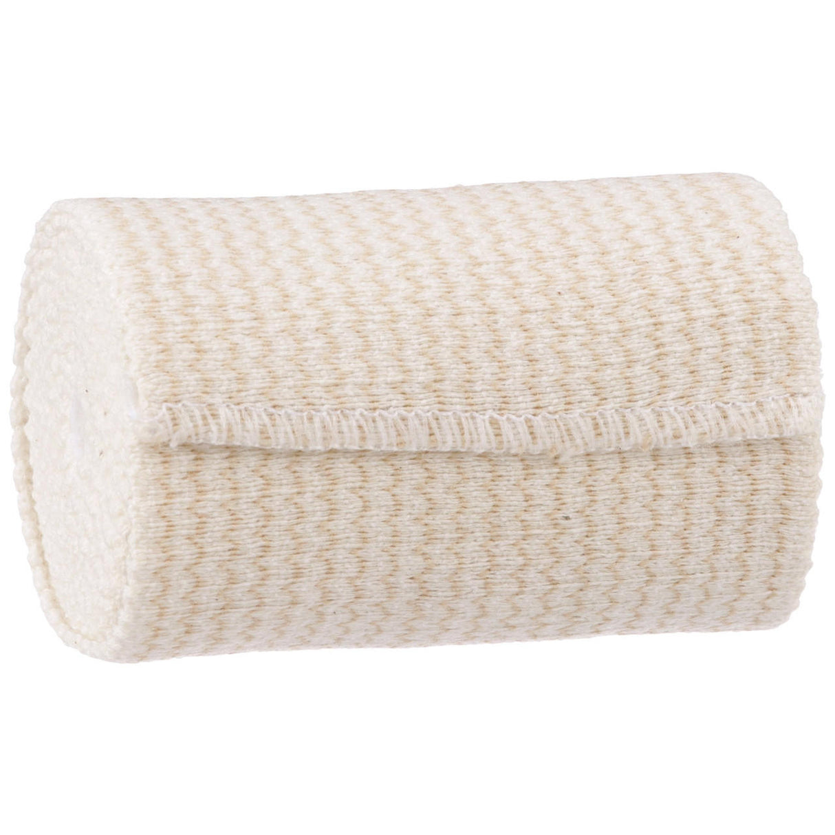 The McKesson Elastic Hook & Loop Bandage, 3 in x 5 yd Roll, Non-Sterile, is a beige, textured compression bandage with hook-and-loop closure used for wrapping and supporting strains and sprains.