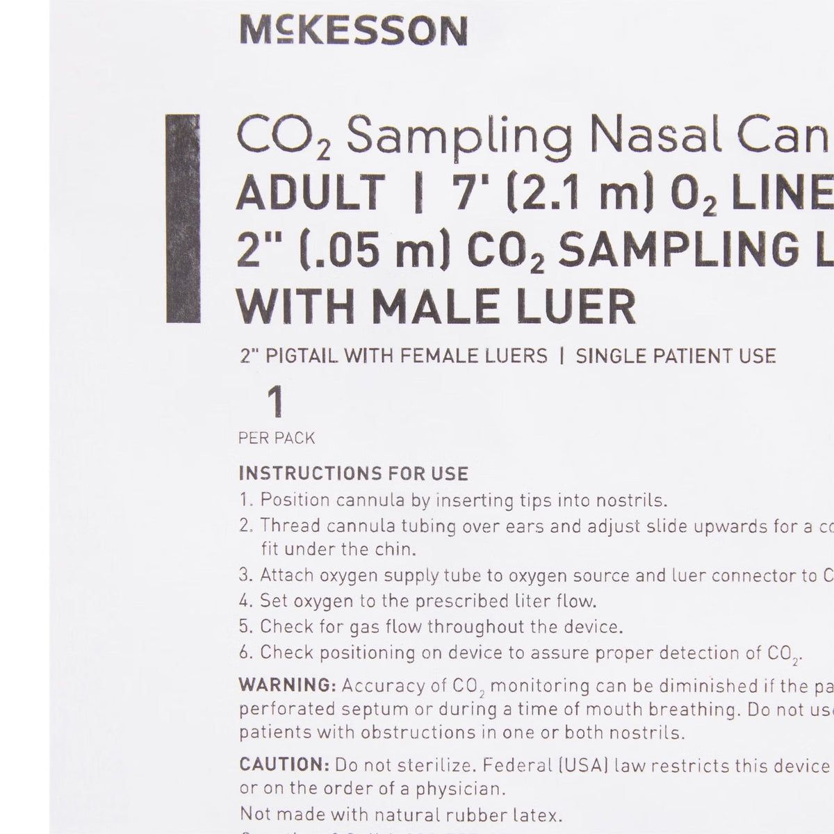 McKesson ETCO2 Nasal Cannula with Oxygen Delivery, Adult, Curved Prongs, 7' Tubing - 16-0581-Single - LL Medico