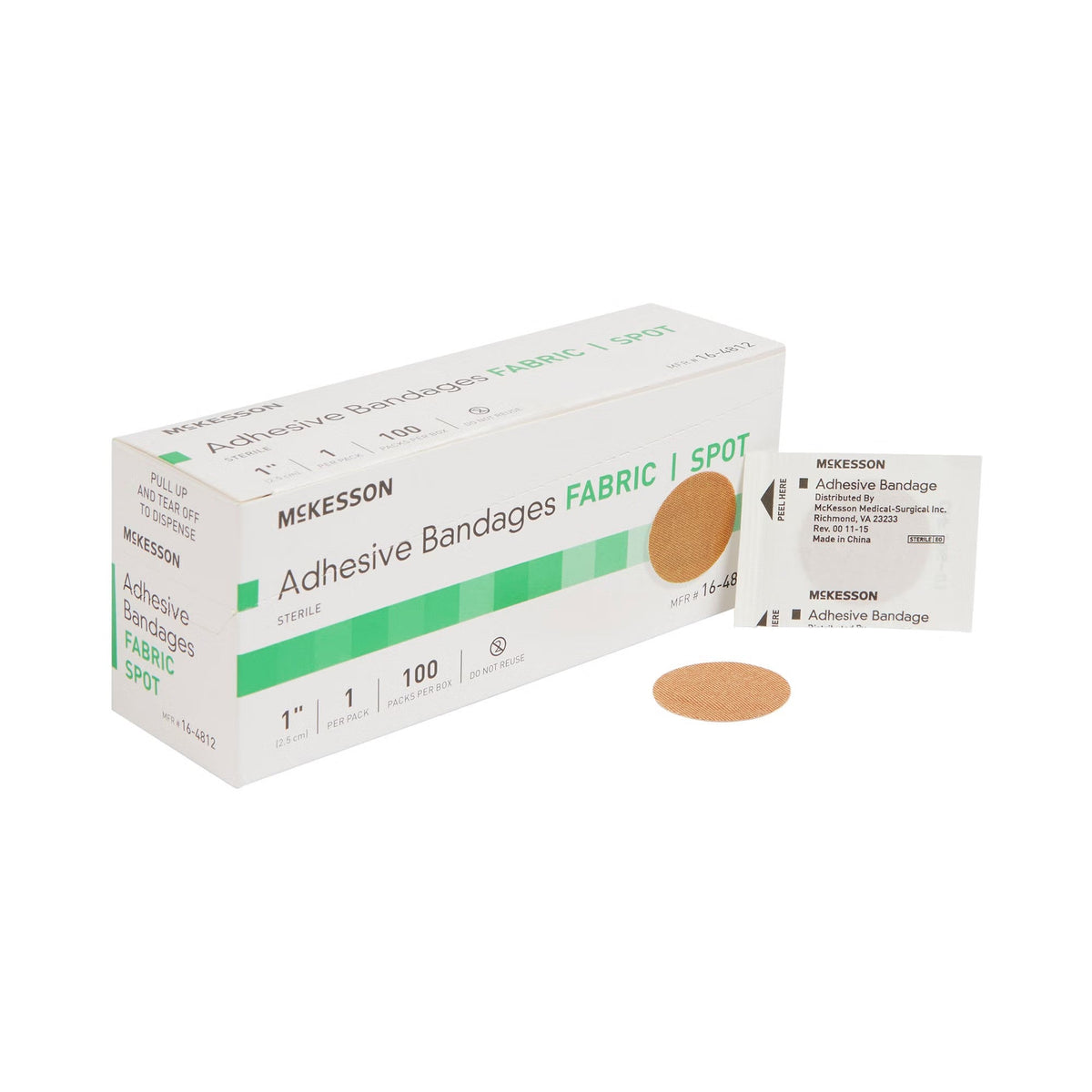 McKesson Fabric Adhesive Spot Bandage, Sterile, Tan, 1" - 16-4812-Box - LL Medico