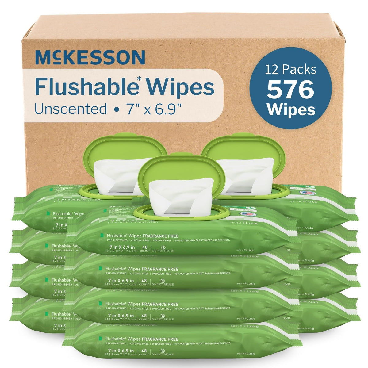 McKesson Flushable Wipes, Fragrance Free, 7" x 6.9" - FLU48-Pack - LL Medico