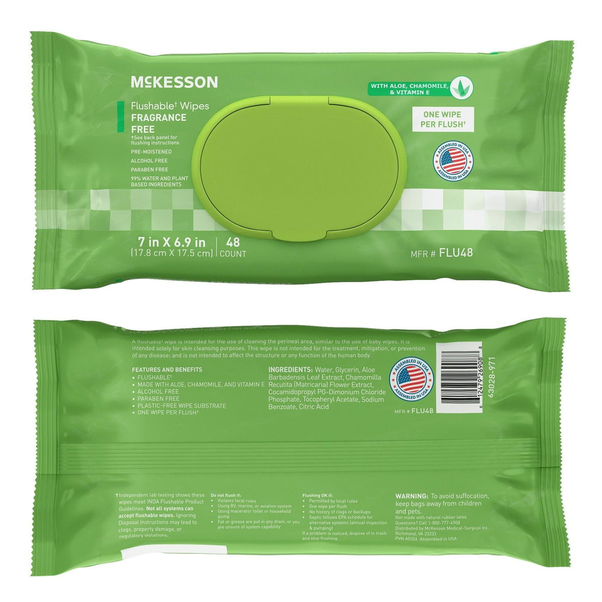McKesson Flushable Wipes, Fragrance Free, 7" x 6.9" - FLU48-Pack - LL Medico
