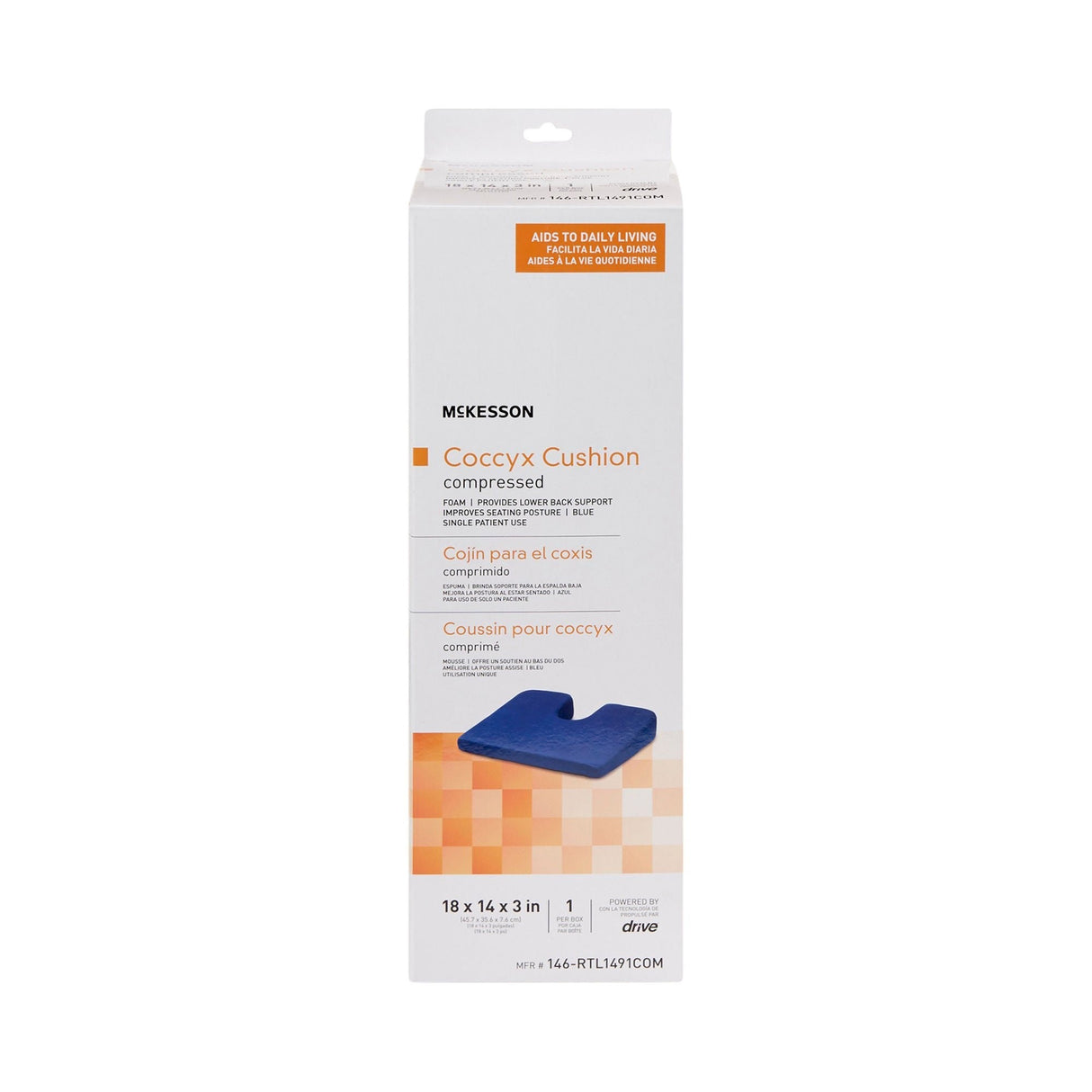 McKesson Foam Coccyx Relief Seat Cushion, 18" W x 14" L x 3" D - 146-RTL1491COM-Single - LL Medico