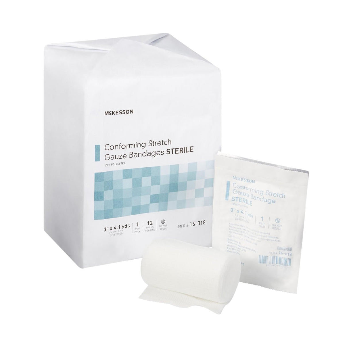 McKesson Gauze Conforming Bandage, 3 in x 4.1 yds Roll, Sterile - 16-018-Pack - LL Medico