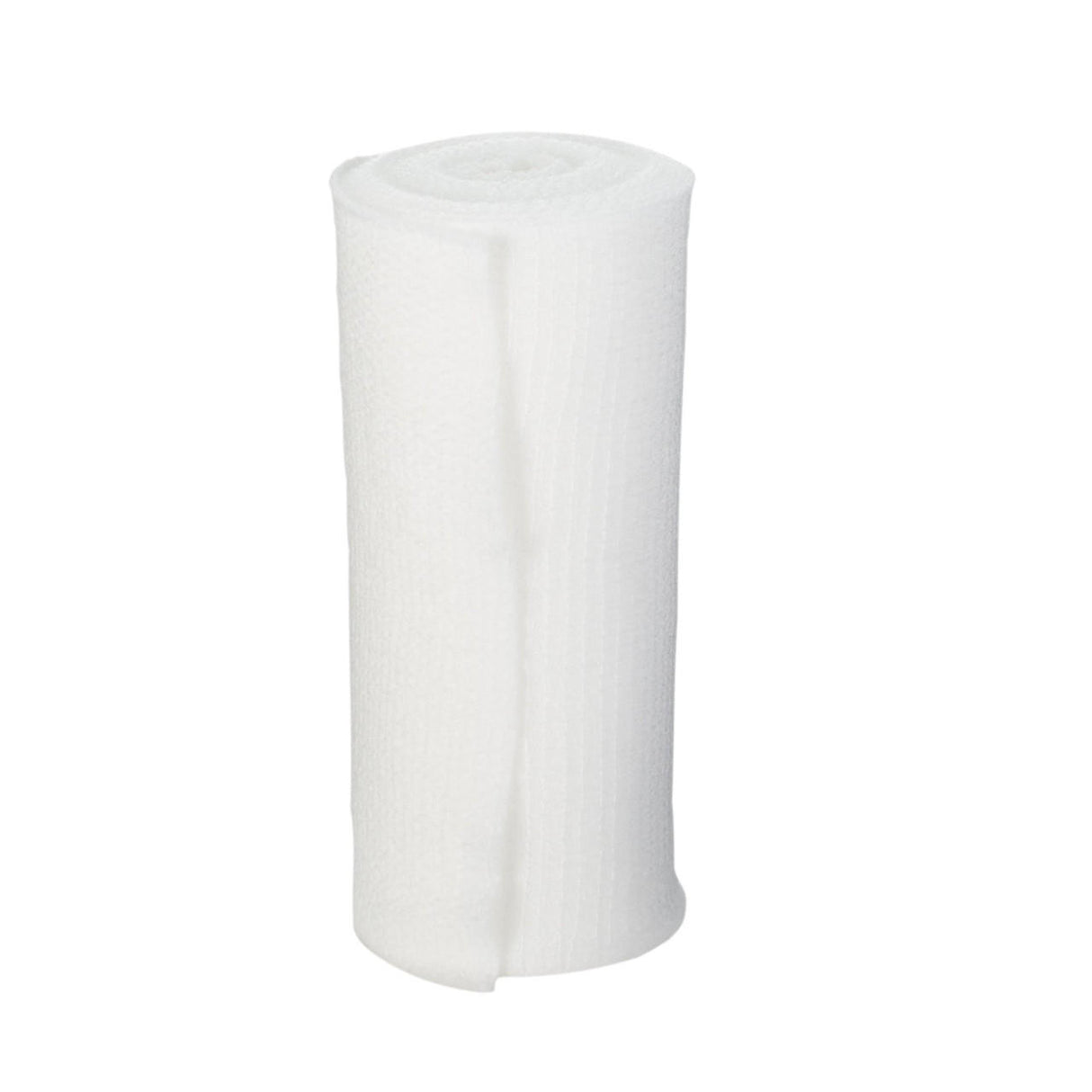 A McKesson Gauze Conforming Bandage, 4 in x 4.1 yds roll, non-sterile, is shown rolled up and standing upright on a plain white background.