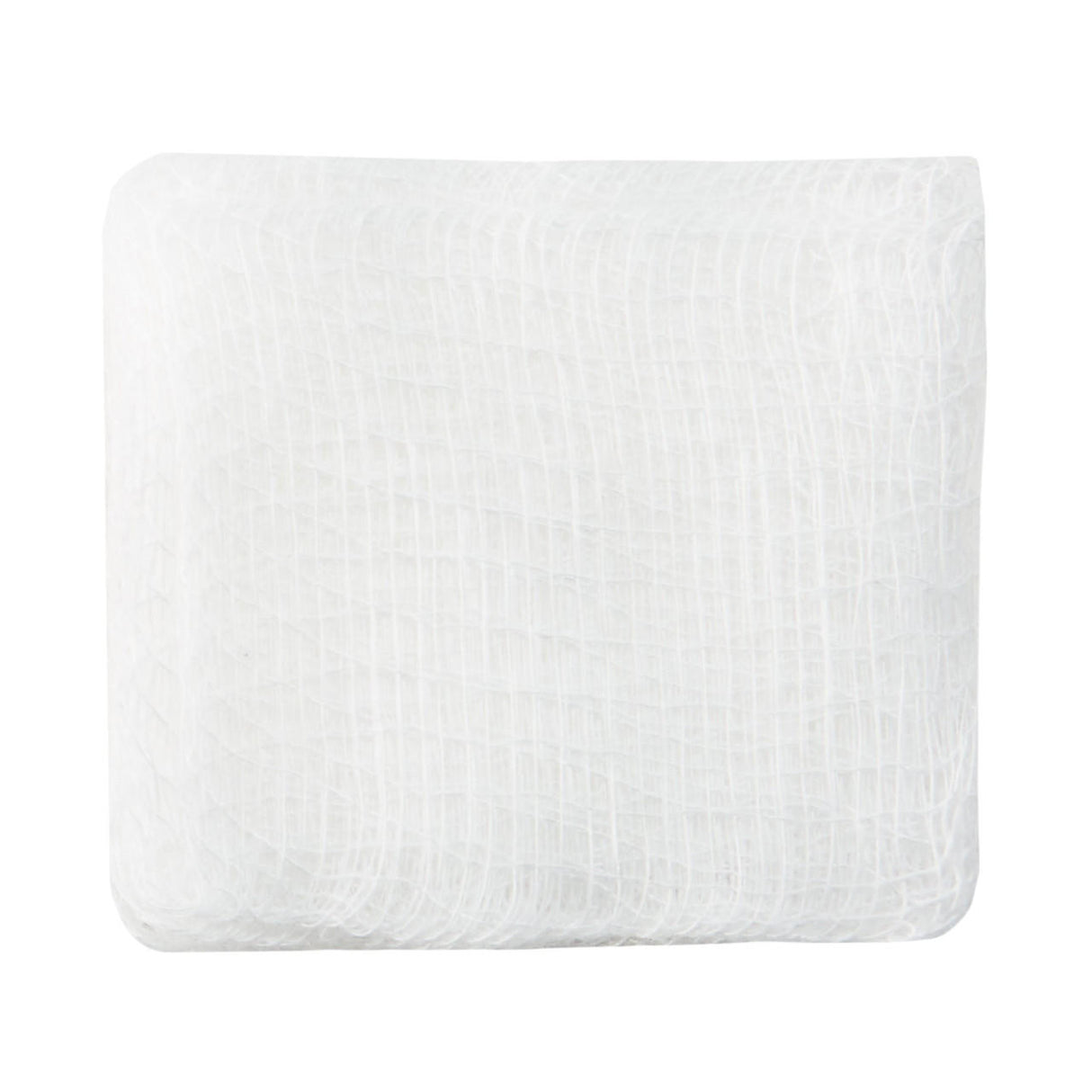 A stack of McKesson Gauze Sponge, 12-ply, 2x2 inch square, non-sterile pads with fine mesh texture is neatly folded for wound dressing use on a plain white background.